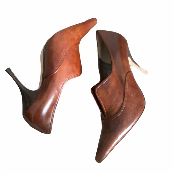 Max Studio Quasi Vintage Brown Leather Heels 9M - Picture 5 of 13